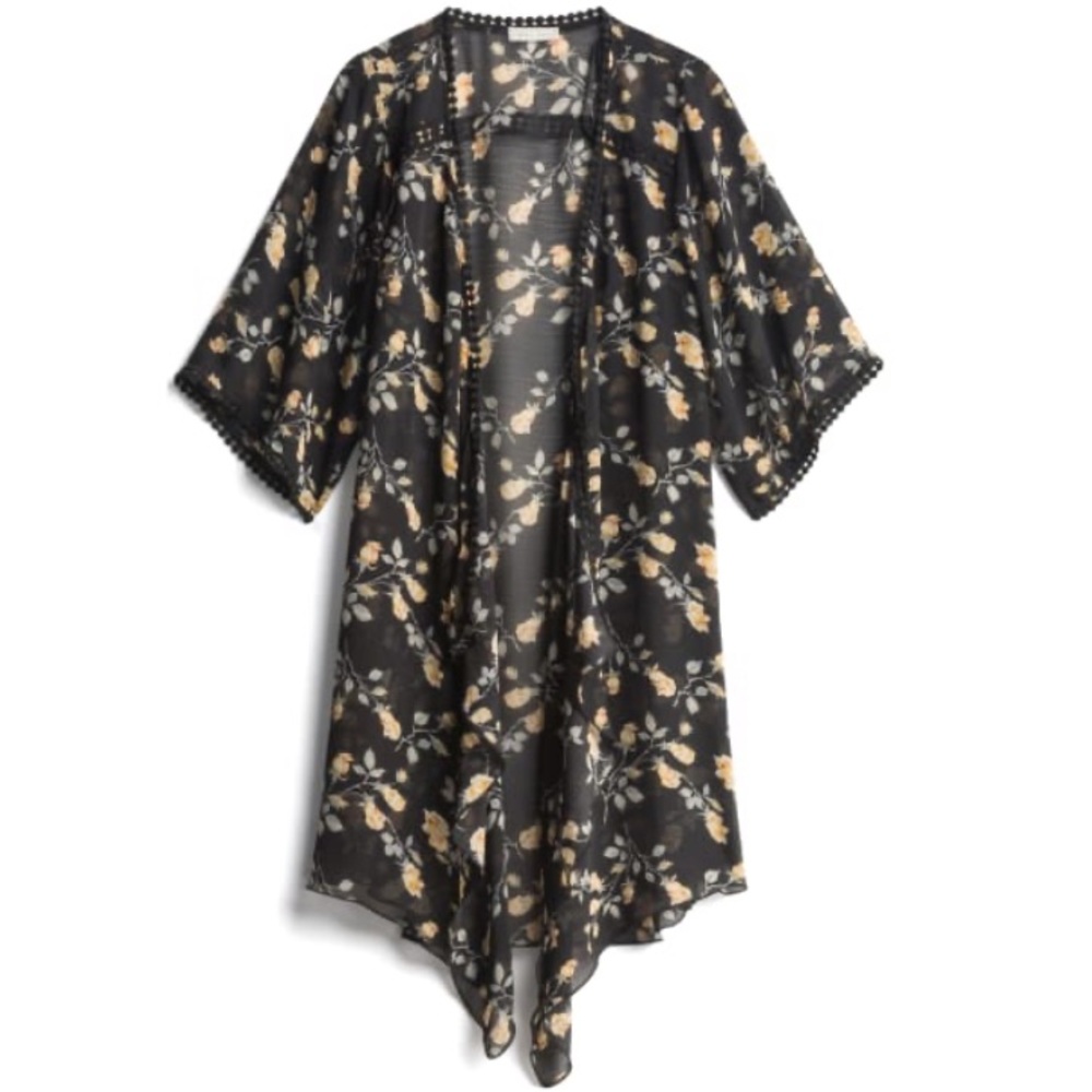 Black Sheer Crochet Trim Kimono